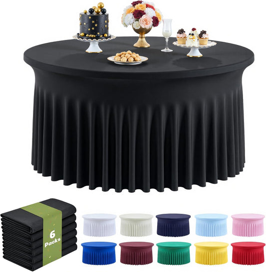 Black Round Spandex Tablecloth for 60 Inch Tables - 6 Pack