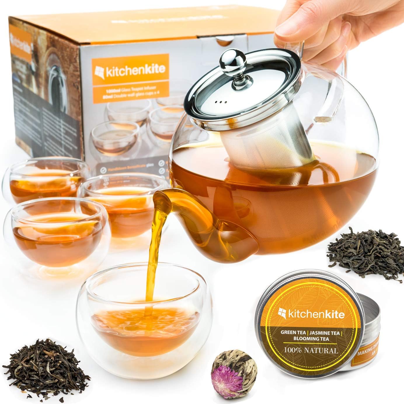Elegant Glass Teapot Set with Double Wall Teacups for Tea Lovers