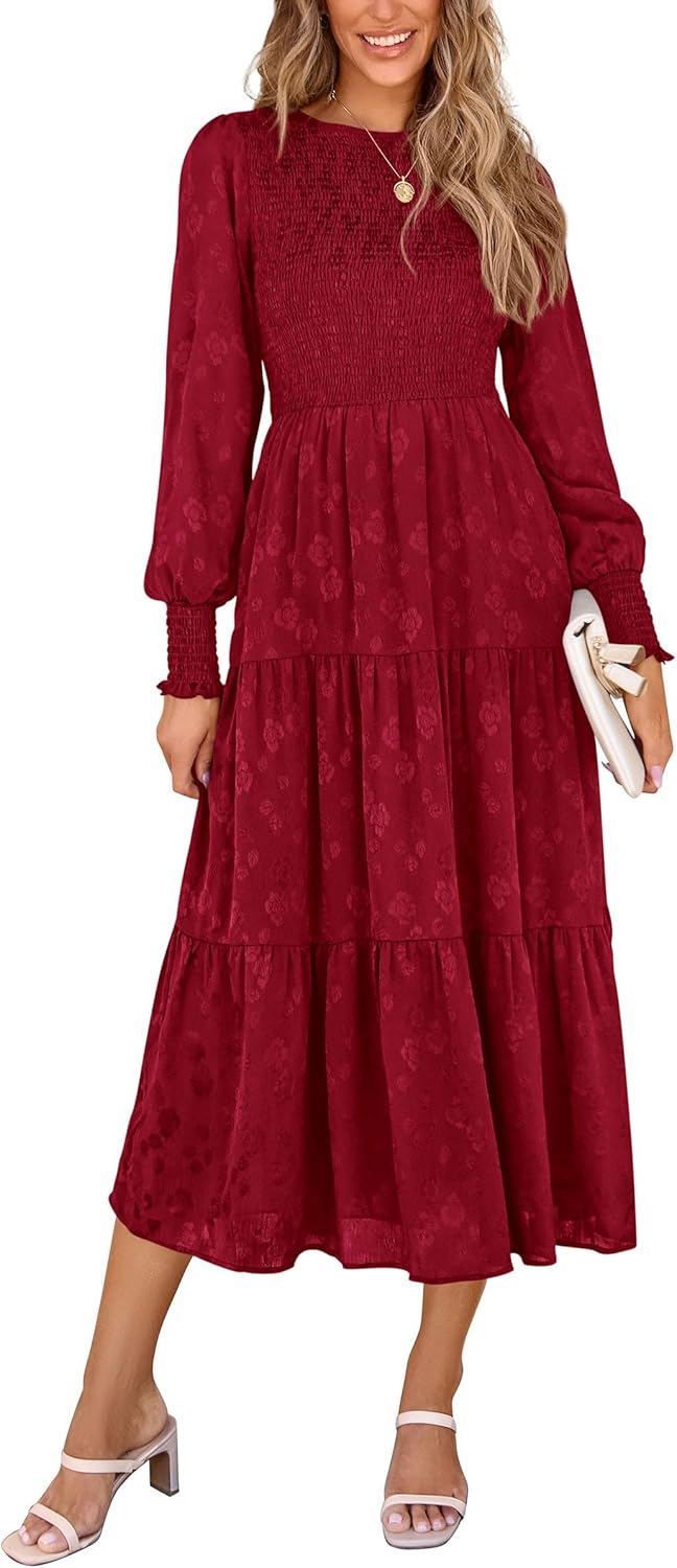 Elegant Floral Midi Dress with Pockets for Women in Fall
