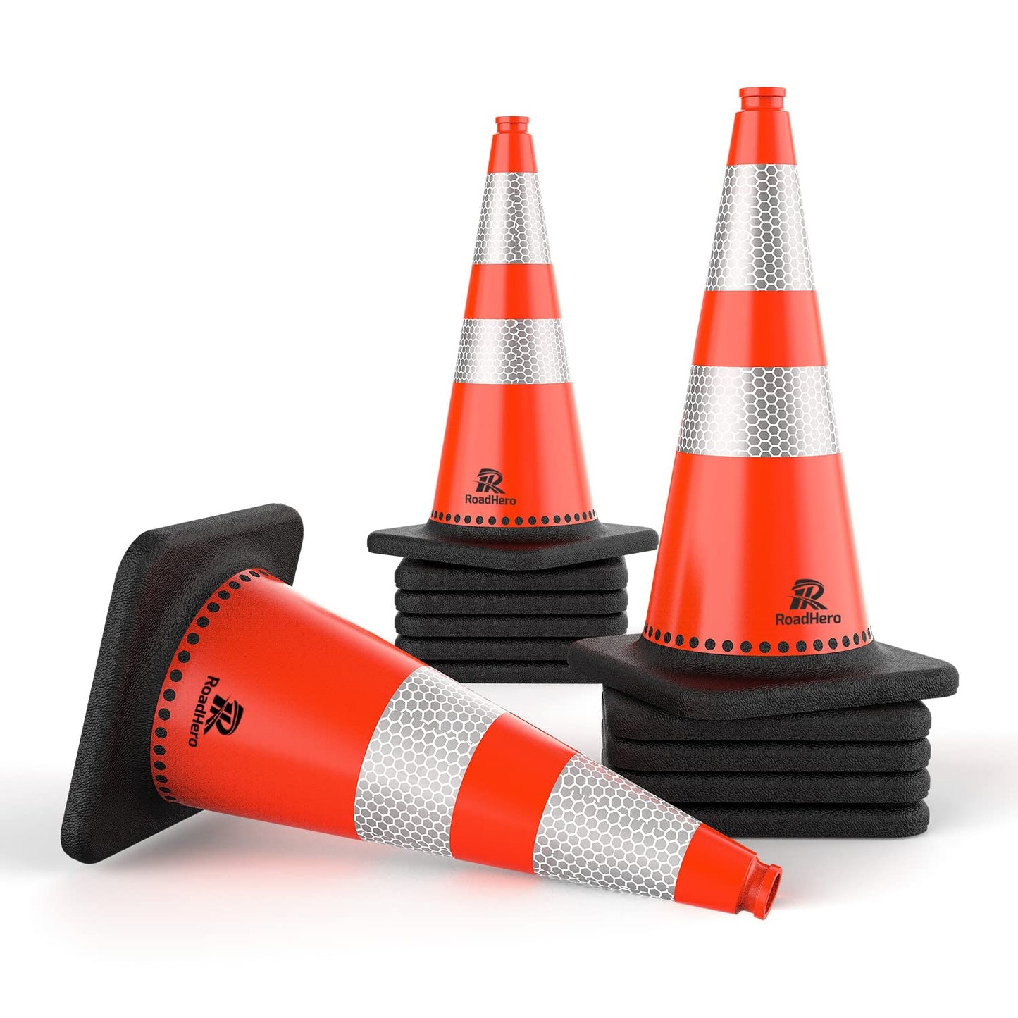Traffic Safety Cones 28 Inch - 12 Pack with Reflective Collars