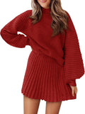 Womens Mock Neck Ribbed Knit Two Piece Skirt Set - Fall 2025