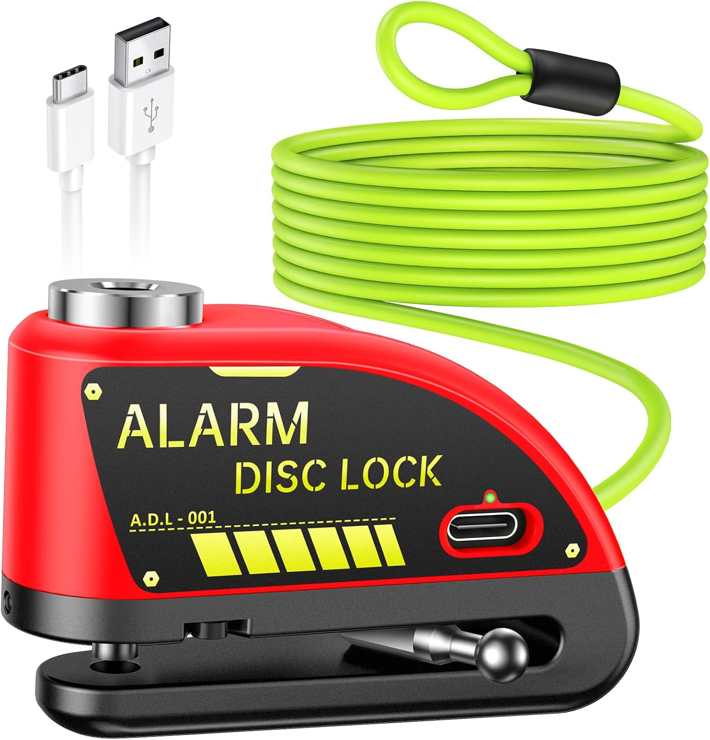 ONVIAN Motorcycle Lock: 120db Alarm, Rechargeable, 6FT Cable