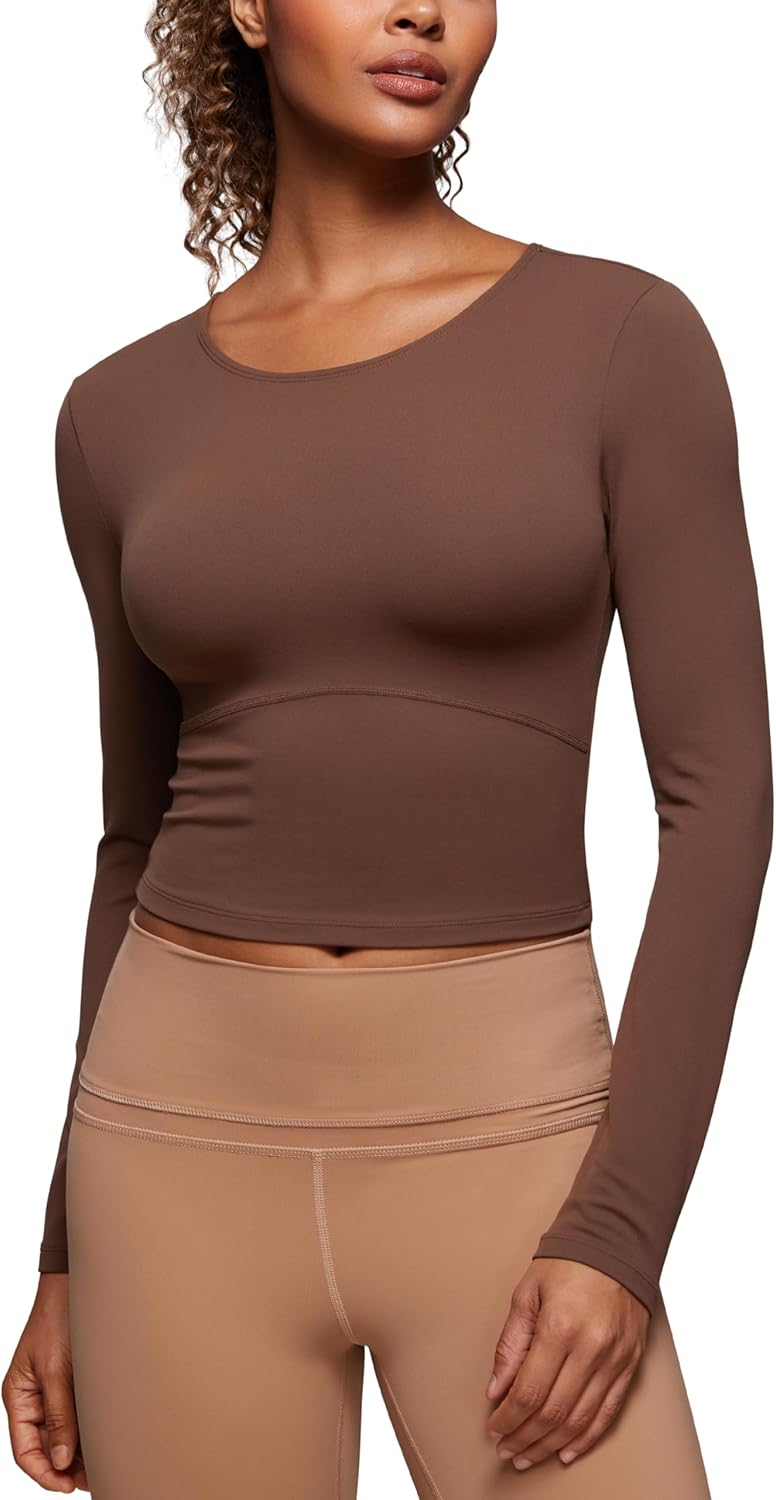 CRZ YOGA Butterluxe Scoop Neck Long Sleeve Crop Tops for Women