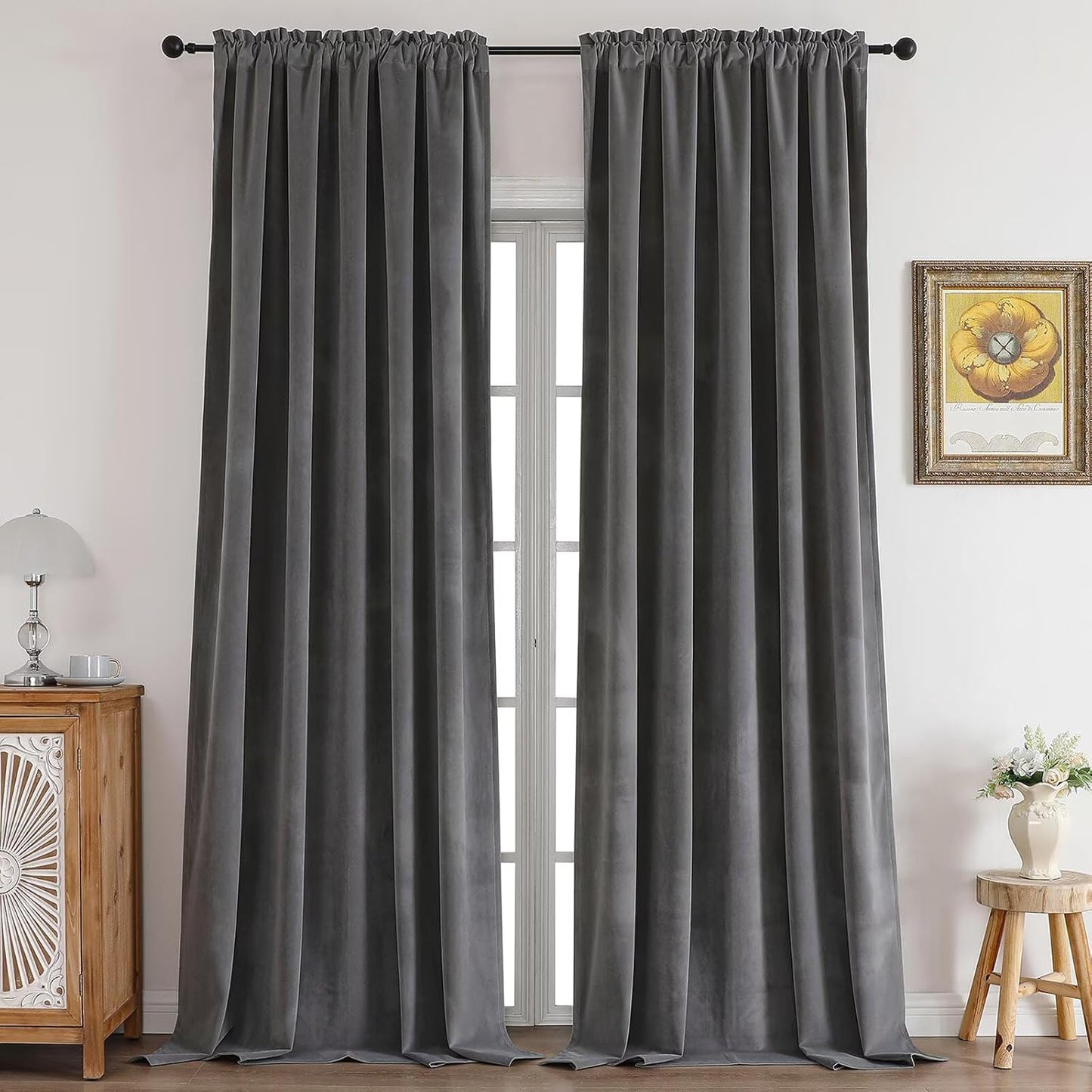 CUCRAF Grey Velvet Blackout Curtains for Luxurious Living Spaces
