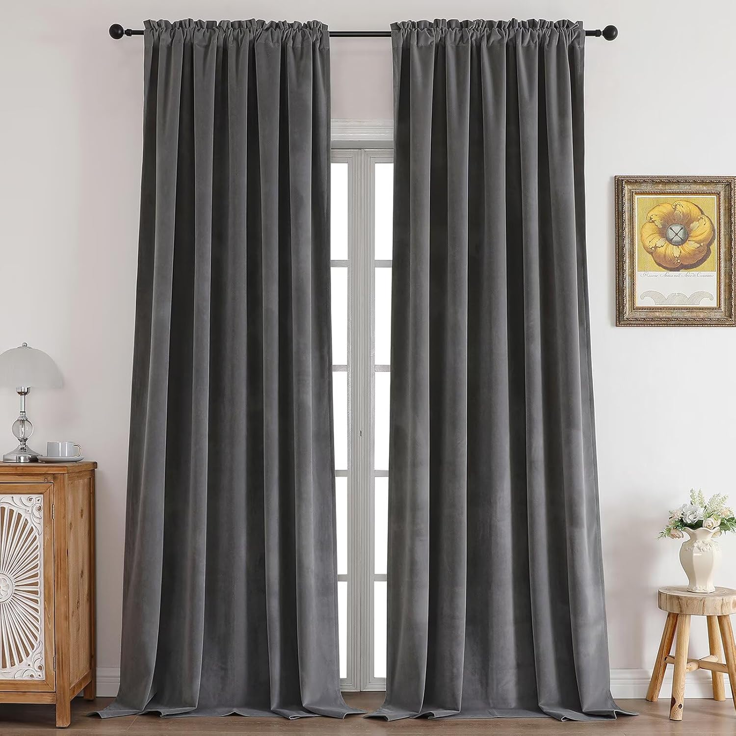 CUCRAF Grey Velvet Blackout Curtains for Luxurious Living Spaces
