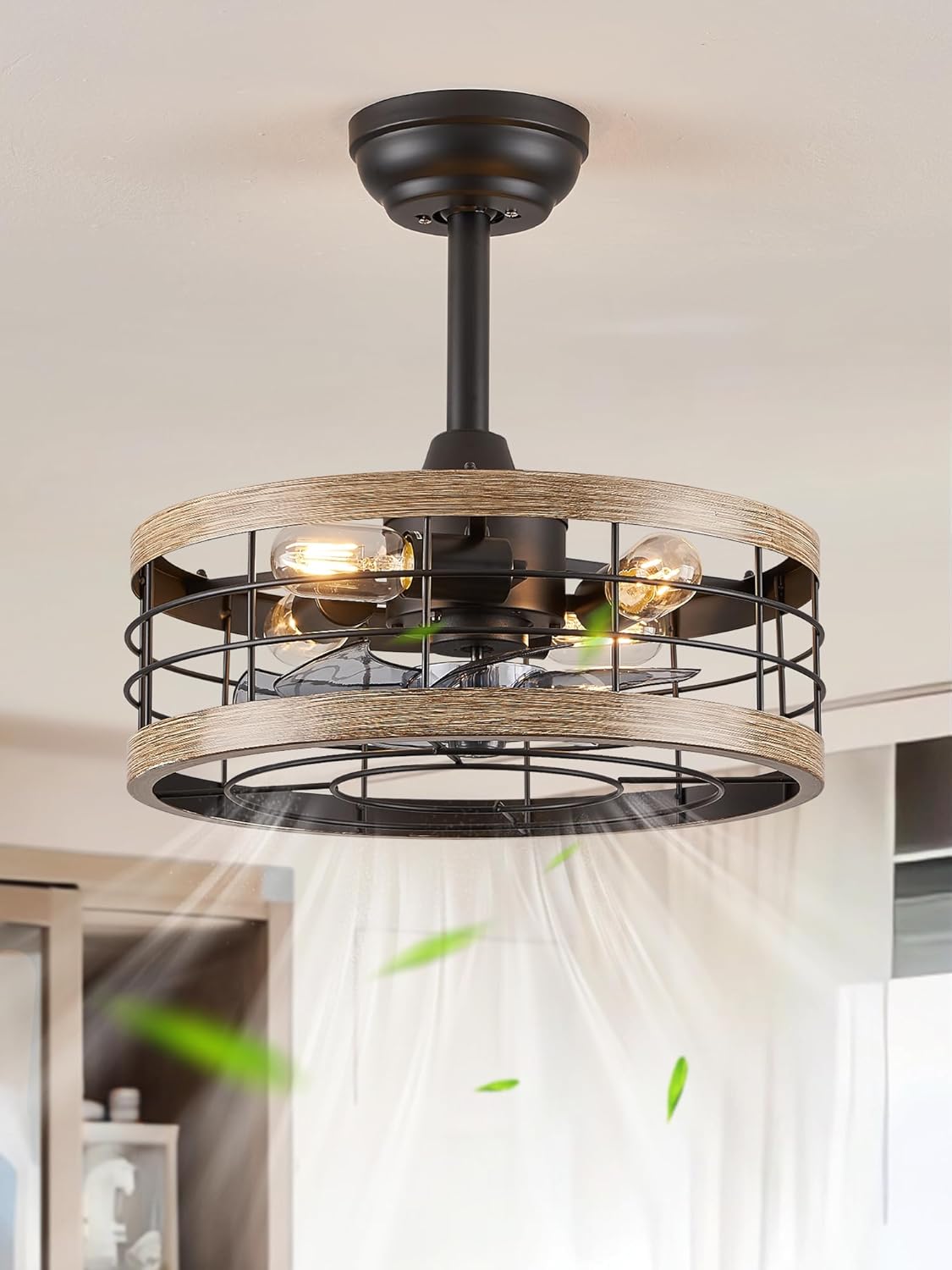 LEDIARY 16.5in Caged Ceiling Fan with Light for Rustic Homes