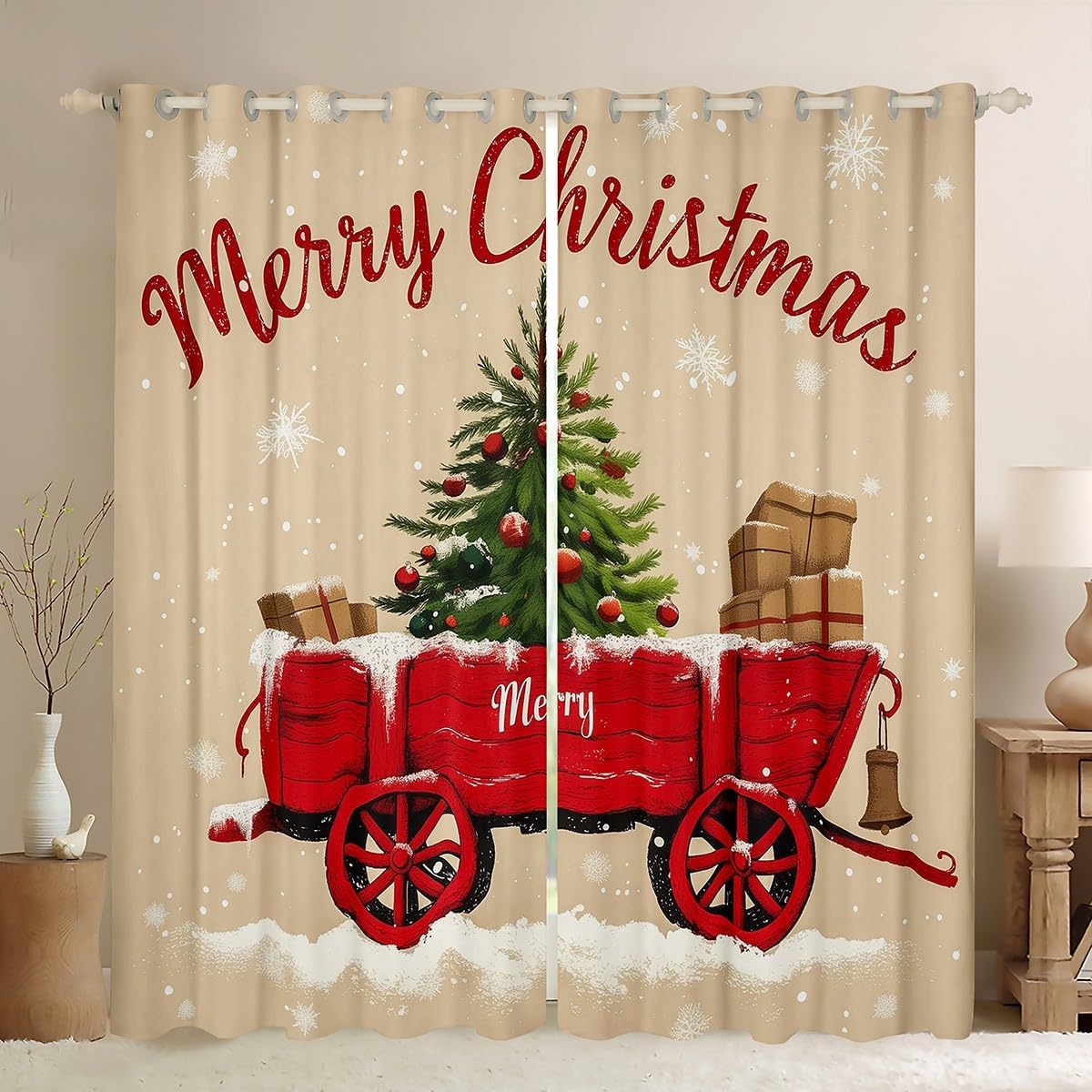 Snowflake Xmas Tree Blackout Curtains