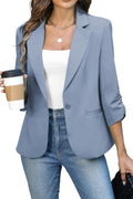 ELLEVEN Women's Ruched 3/4 Sleeve Blazer - Lightweight Slim Fit