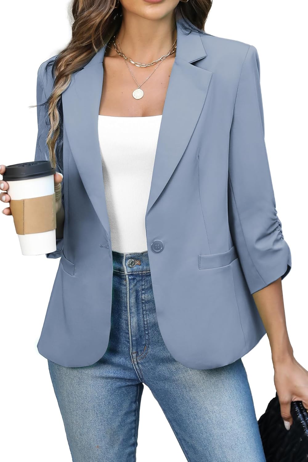 ELLEVEN Women's Ruched Blazers for Stylish Business Casual Wear
