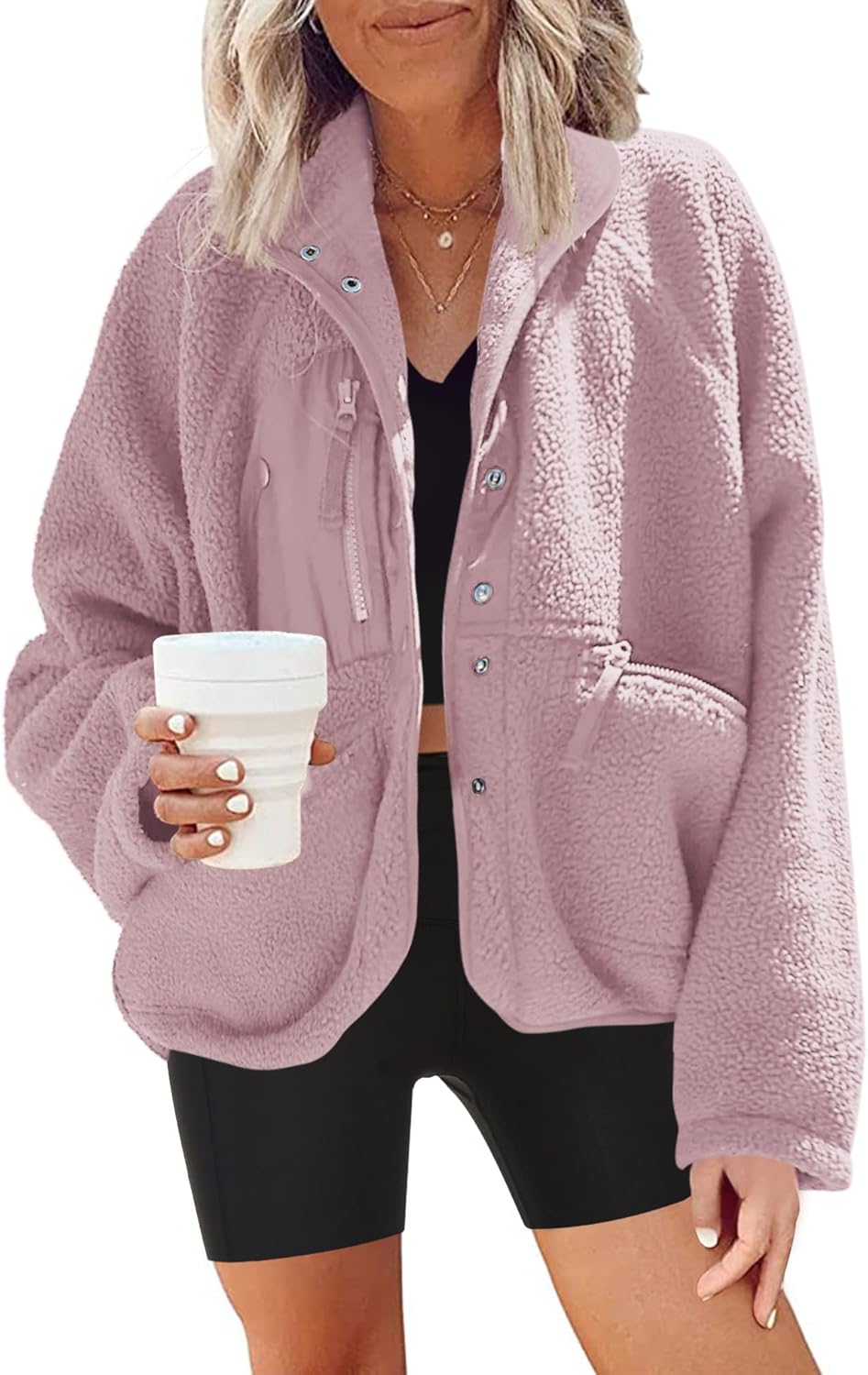 Nirovien Womens Fuzzy Fleece Jacket for Cozy Winter Wear