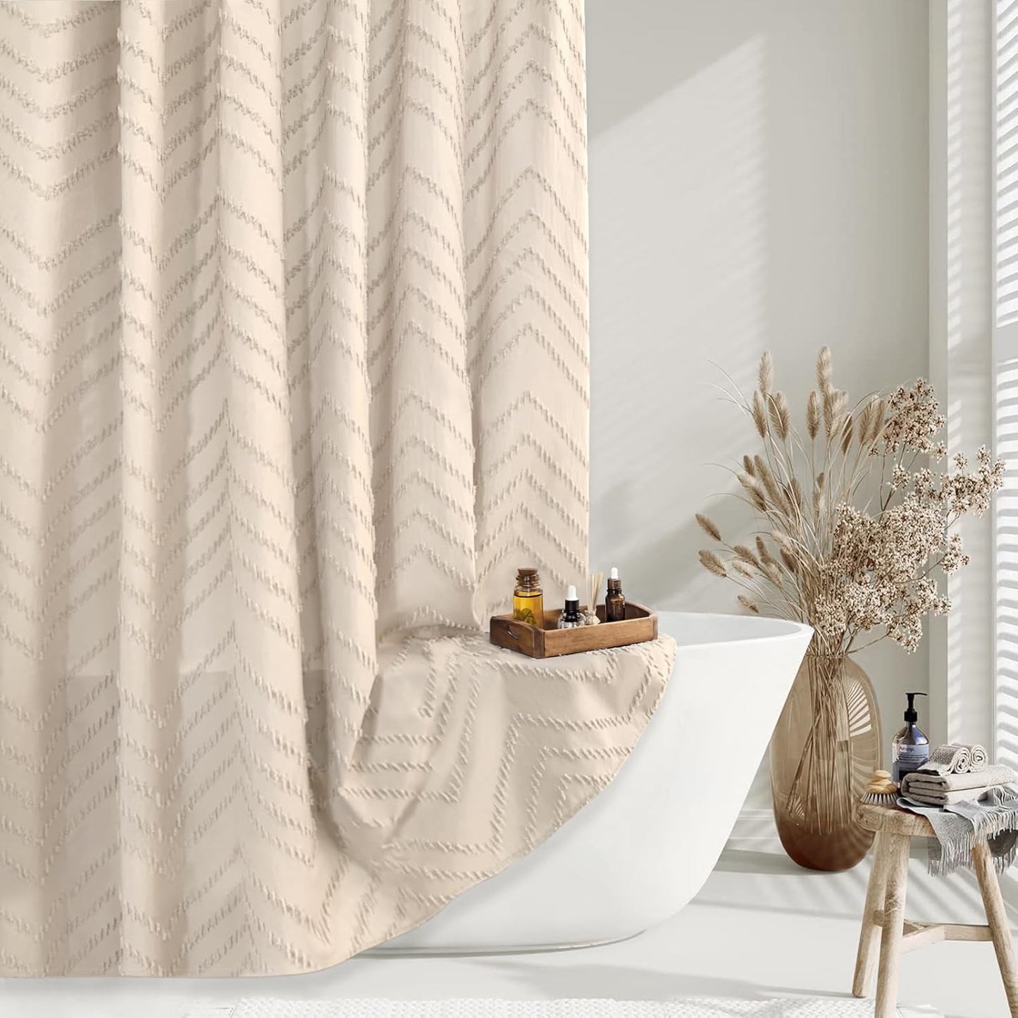 Boho Beige Farmhouse Shower Curtain - TURKIO