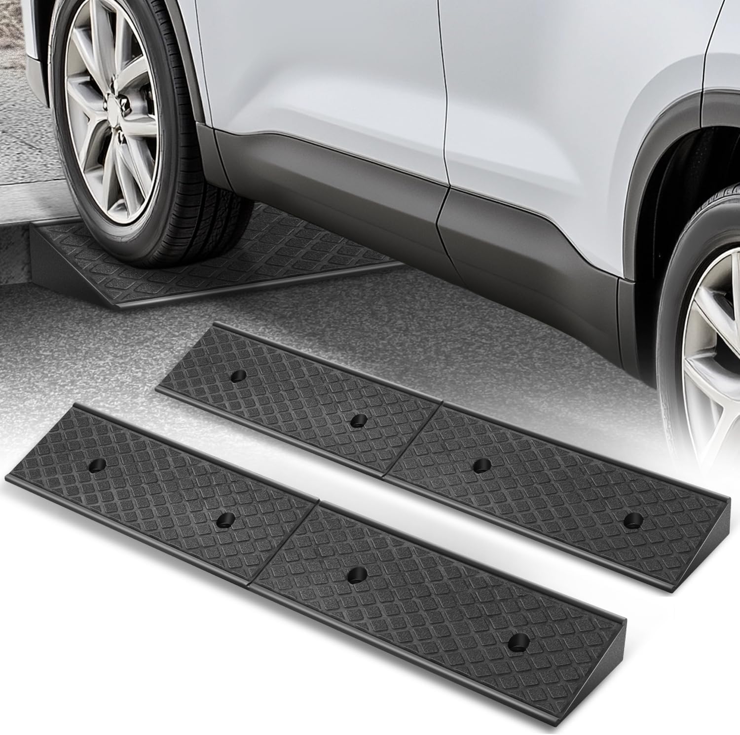 Auto Dynasty Rubber Curb Ramps for Cars and Trucks - 2 Pack
