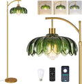 Gold Floor Lamp with Green Shade - Mid Century Modern
