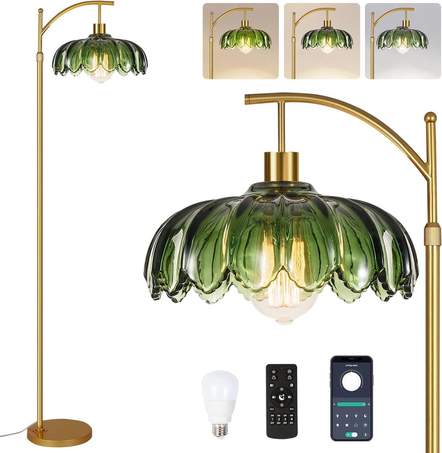Gold Floor Lamp for Living Room with Remote and Dimmable Features