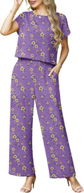 2 Piece Sets for Women Summer Cap Sleeve Crop Top Wide Leg Pants