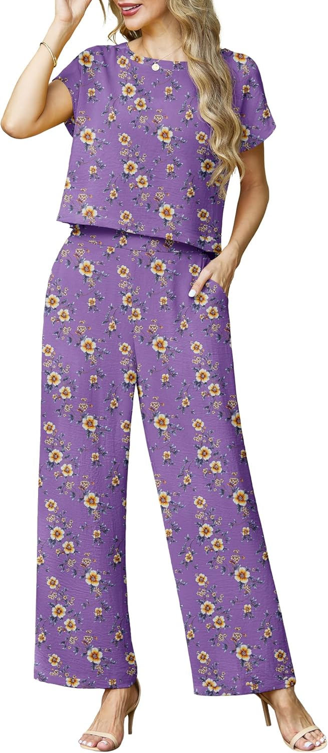 Lepunuo 2 Piece Sets for Women Summer Cap Sleeve Crop Top