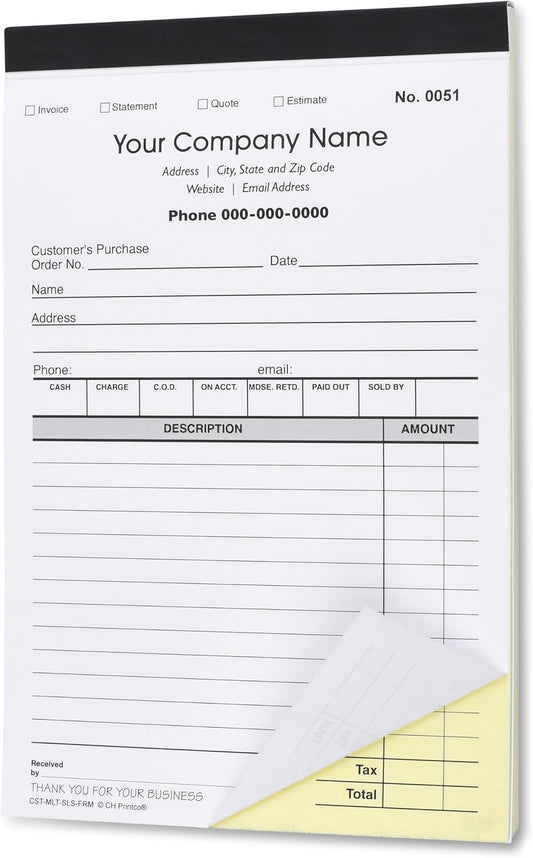 Custom Carbonless Forms for Sales, Invoices, and Estimates