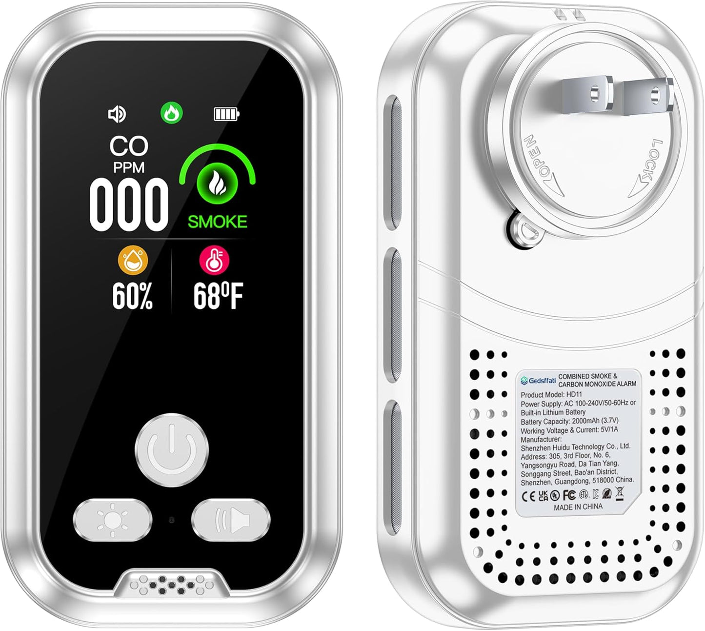4in1 Plug in Carbon Monoxide Detector & Smoke Alarm for Home
