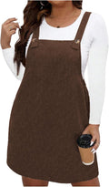 Women Plus Size Corduroy Sleeveless Pinafore Overall Dress - Mini