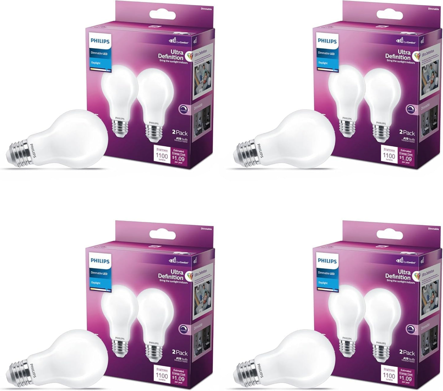 PHILIPS LED 100W A19 4-Pack Ultra Definition Daylight Bulbs