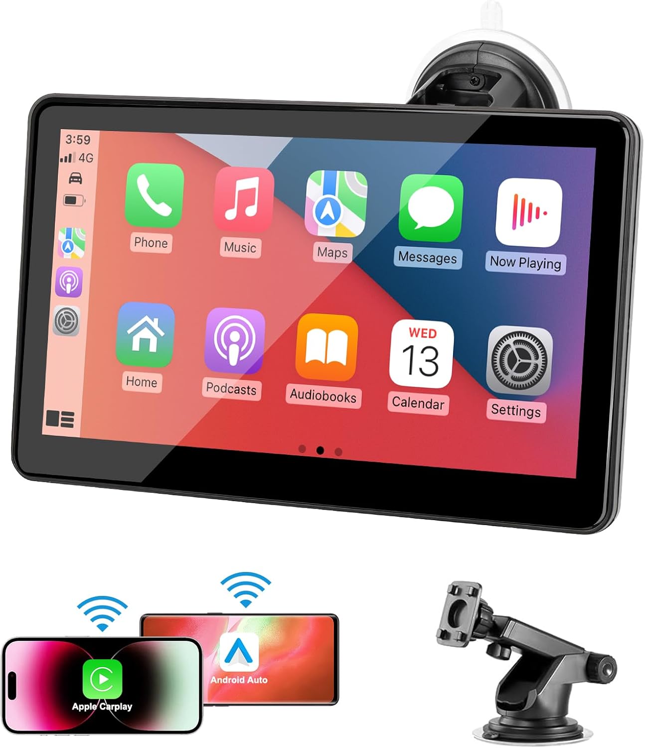 Portable Wireless CarPlay Screen with 7in HD Touch Display