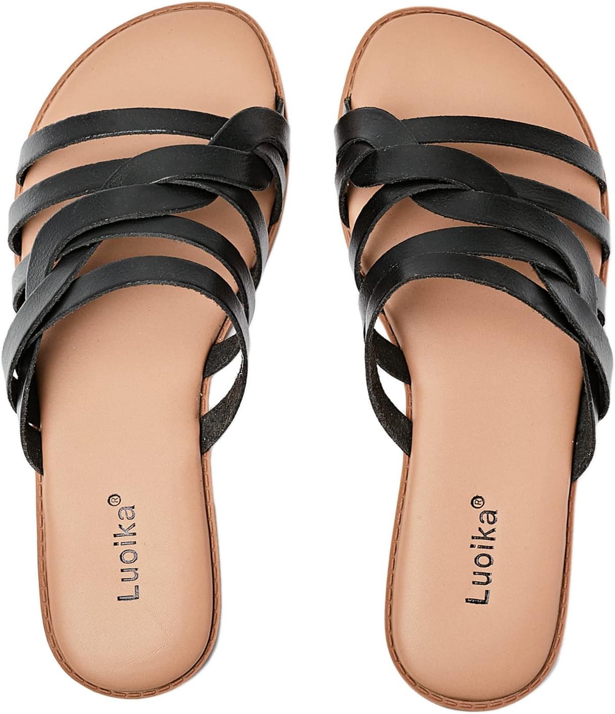 Luoika Women's Wide Width Flat Slides Sandals for Comfort