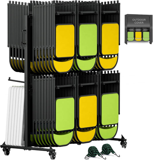 Portable Folding Chair Rack with Wheels & Weatherproof Cover