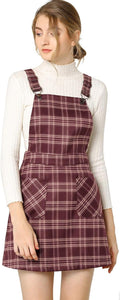 Christmas Plaid Overall Dress for Women - Vintage Checkered Pinafore
