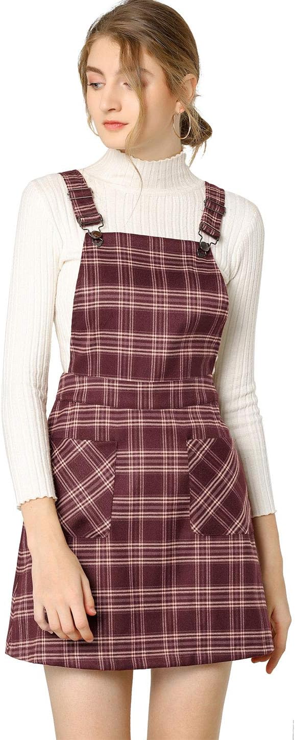 Allegra K Women's Christmas Plaid Overall Dress for Any Occasion