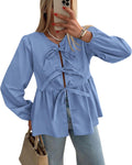 PRETTYGARDEN Babydoll Peplum Blouse with Bow Tie - Cute Y2K Top