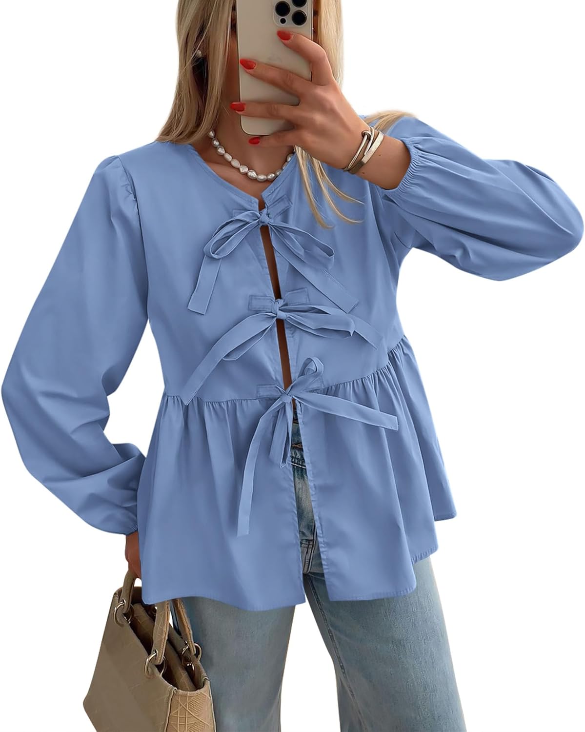 PRETTYGARDEN Women's Trendy Babydoll Peplum Blouse Shirt