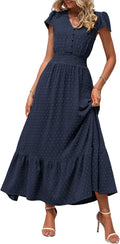 PRETTYGARDEN Summer Maxi Dress Swiss Dot Ruffle - Flowy Fit