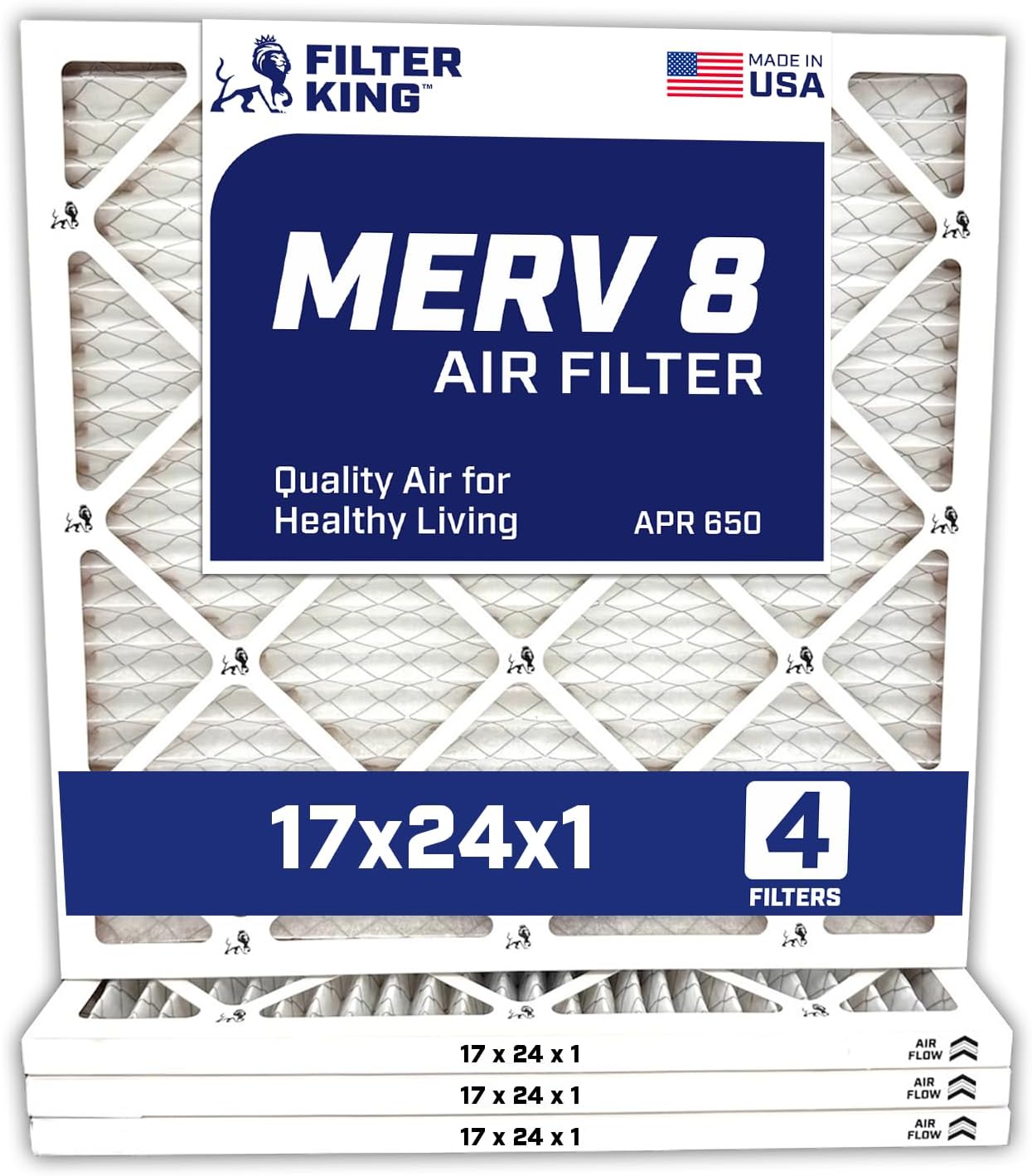 MERV 8 Air Filters 17x24x1 - 4-Pack for HVAC Systems