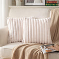 Double-Sided Faux Fur Pillow Covers 26x26 in - Soft Striped Beige