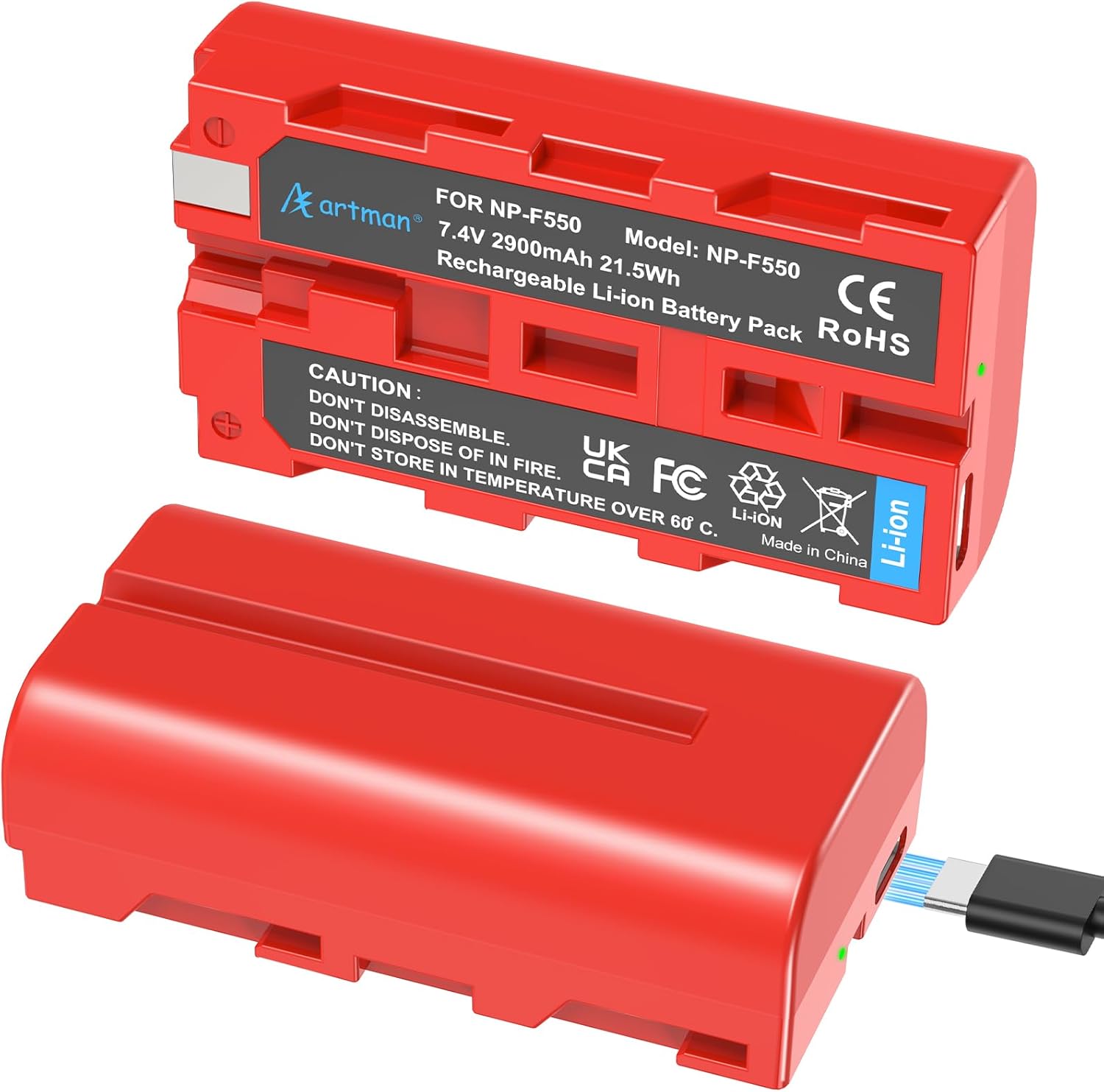 NP-F550 Battery 2-Pack USB-C Fast Charging for Sony Monitors
