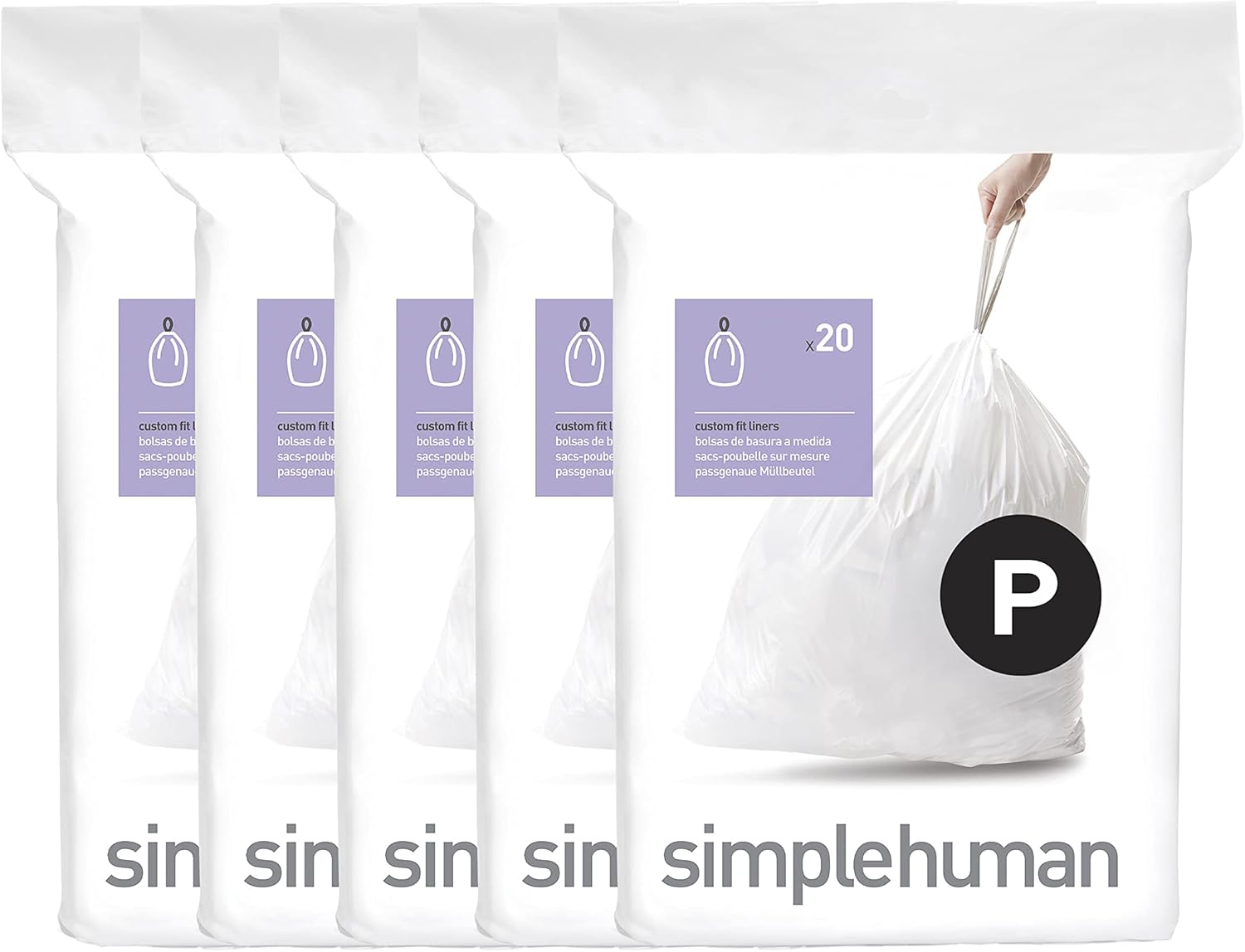simplehuman Code P Custom Fit Liners for 50-60 Liter Trash Cans