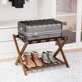 Fully Assembled Walnut Bamboo Luggage Rack with Shoe Shelf - Sturdy