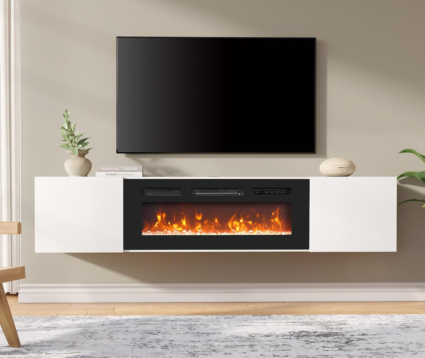 Modern White Electric Fireplace TV Stand for TVs up to 80