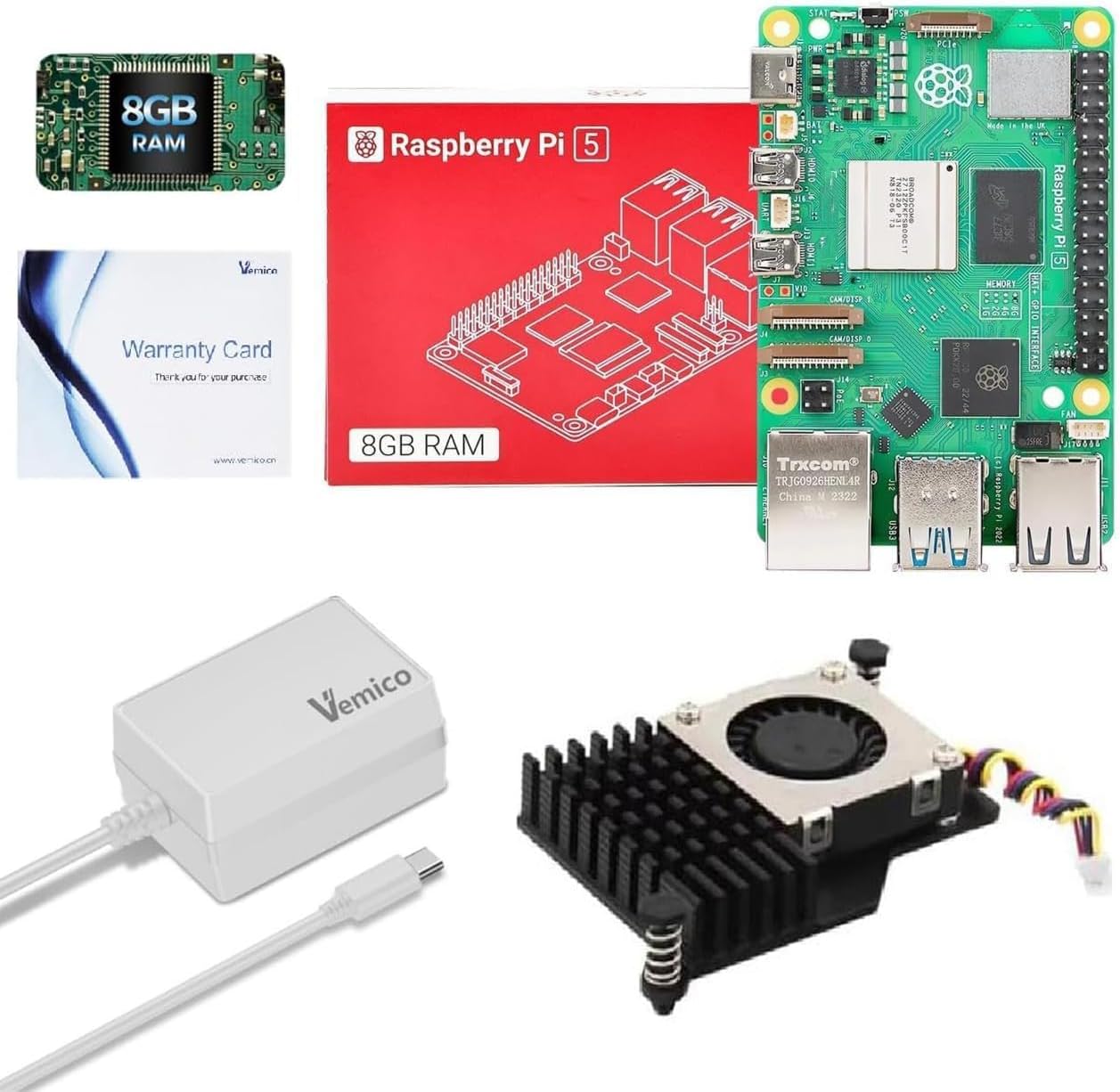 Vemico Raspberry Pi 5 Kit 8GB RAM with Active Cooler Included