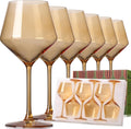 Amber Wine Glasses Set of 6 - Hand-Blown 18oz Vintage Style