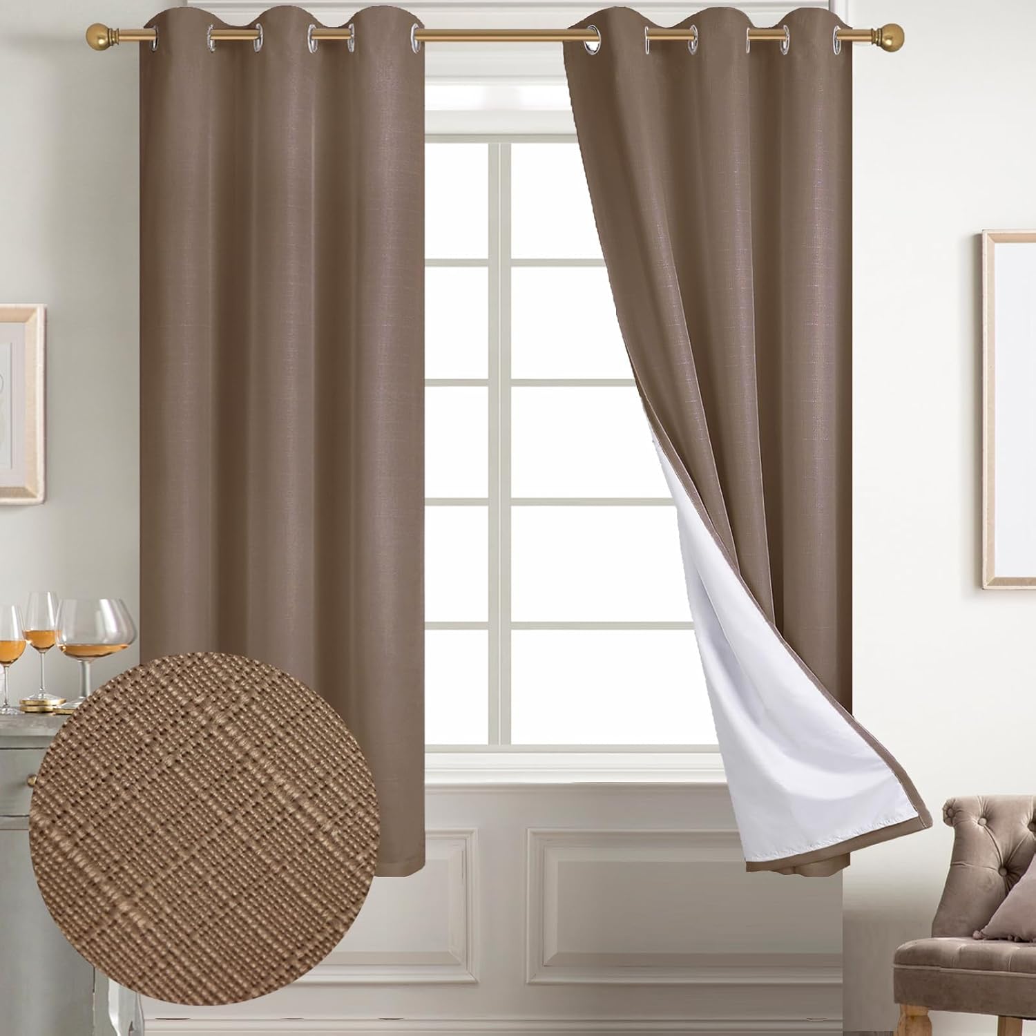 Diraysid 100% Blackout Curtains for Bedroom - Elegant Linen Drapes