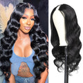 v part wig human hair body wave 20 in - Natural Middle Part U Part