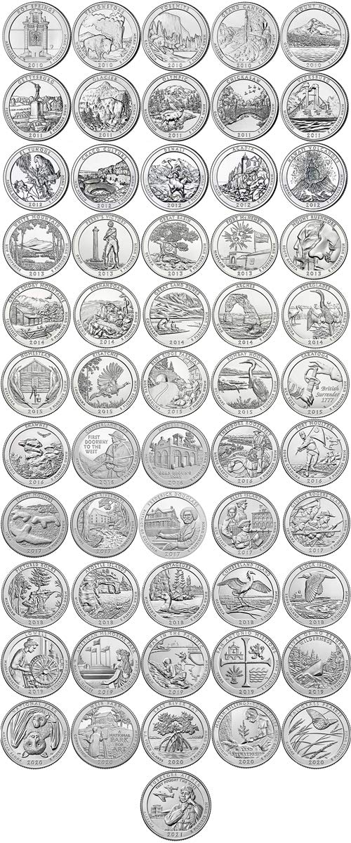 2010 D - 2021 BU D National Parks Quarters 56 Coin Set