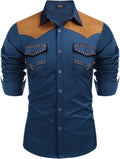 Men's Embroidered Western Cotton Shirt - Slim Casual Button Down
