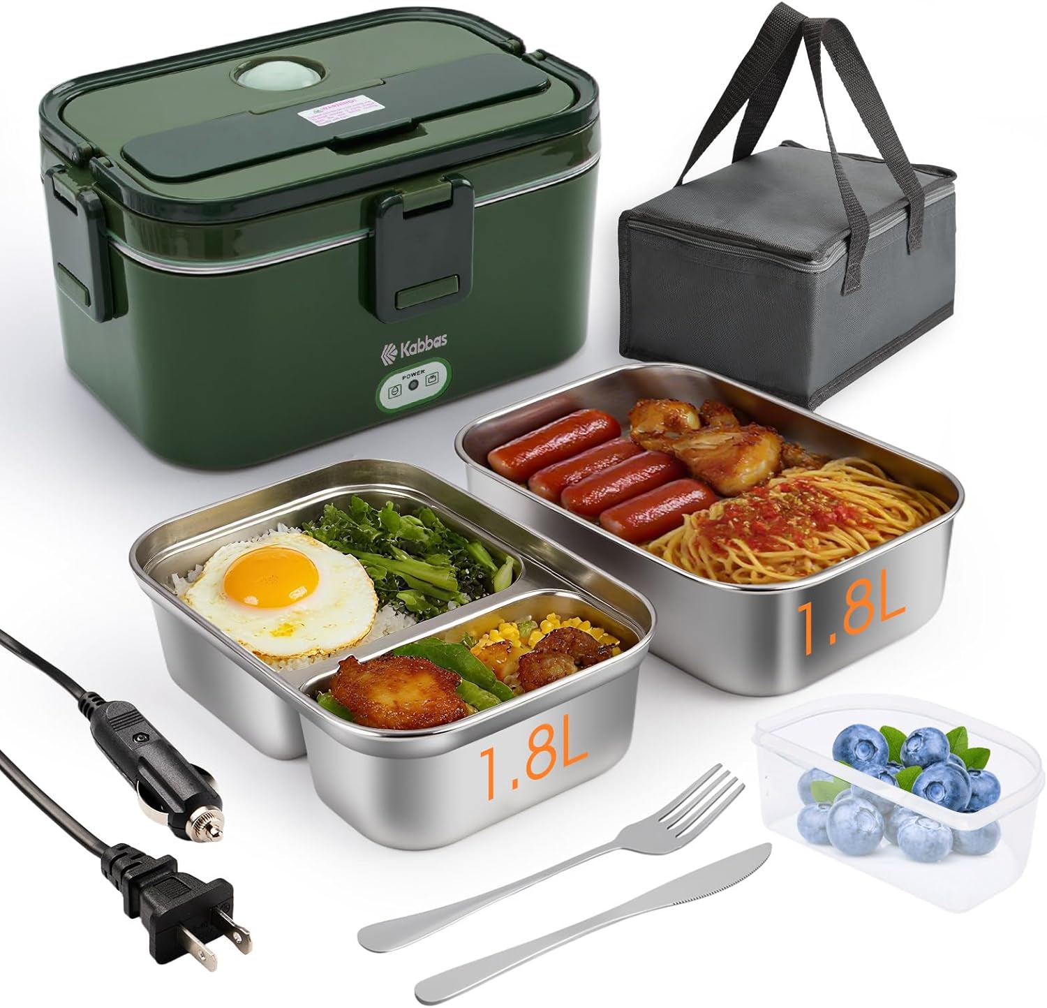 Kabbas 1.8L Portable Electric Lunch Box for Fast Heating Meals