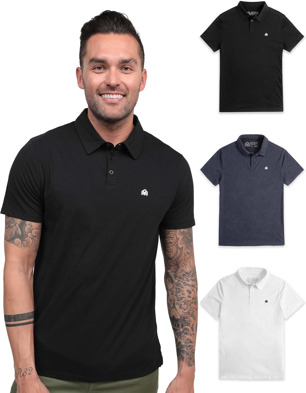 INTO THE AM Polo Shirts for Men - Slim Fit Short Sleeve Style