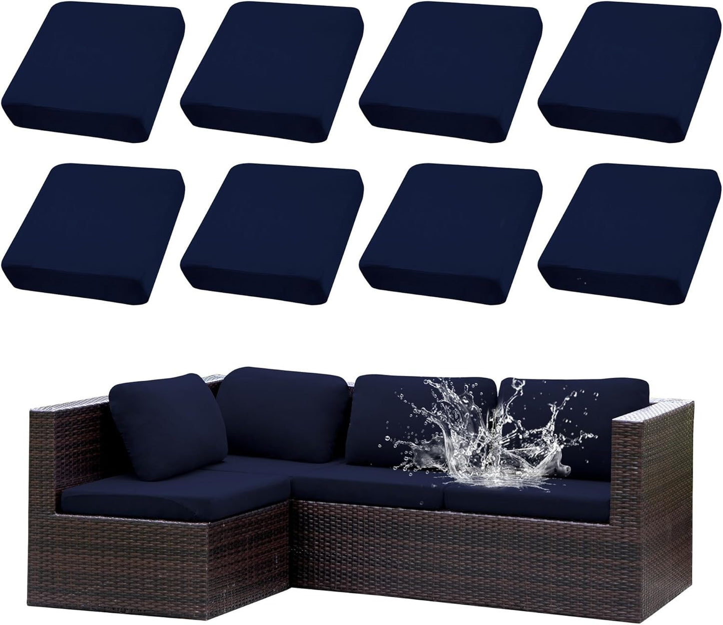 8Pcs Stretch Patio Cushion Covers for Outdoor Furniture Protection