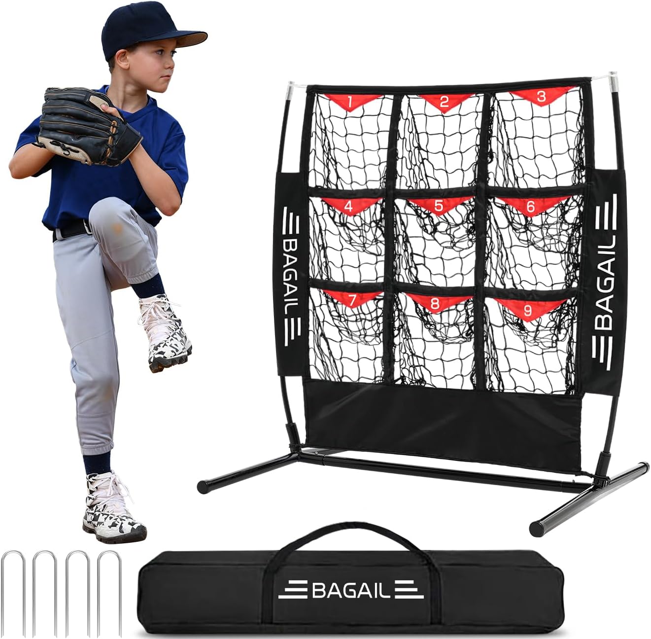 BAGAIL Baseball and Softball Pitching Net for Targeted Training