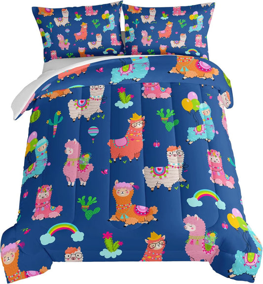 Cute Llama Bed in a Bag Queen Comforter Set for Kids
