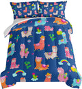 Kids Cute Llama Bed in a Bag King Size Comforter Set - Soft Cartoon